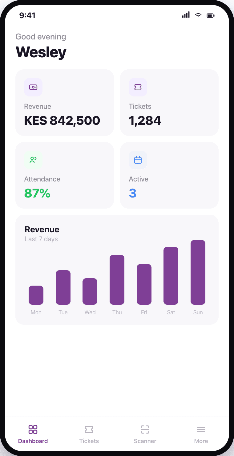 Tikobaze Organizer app screen